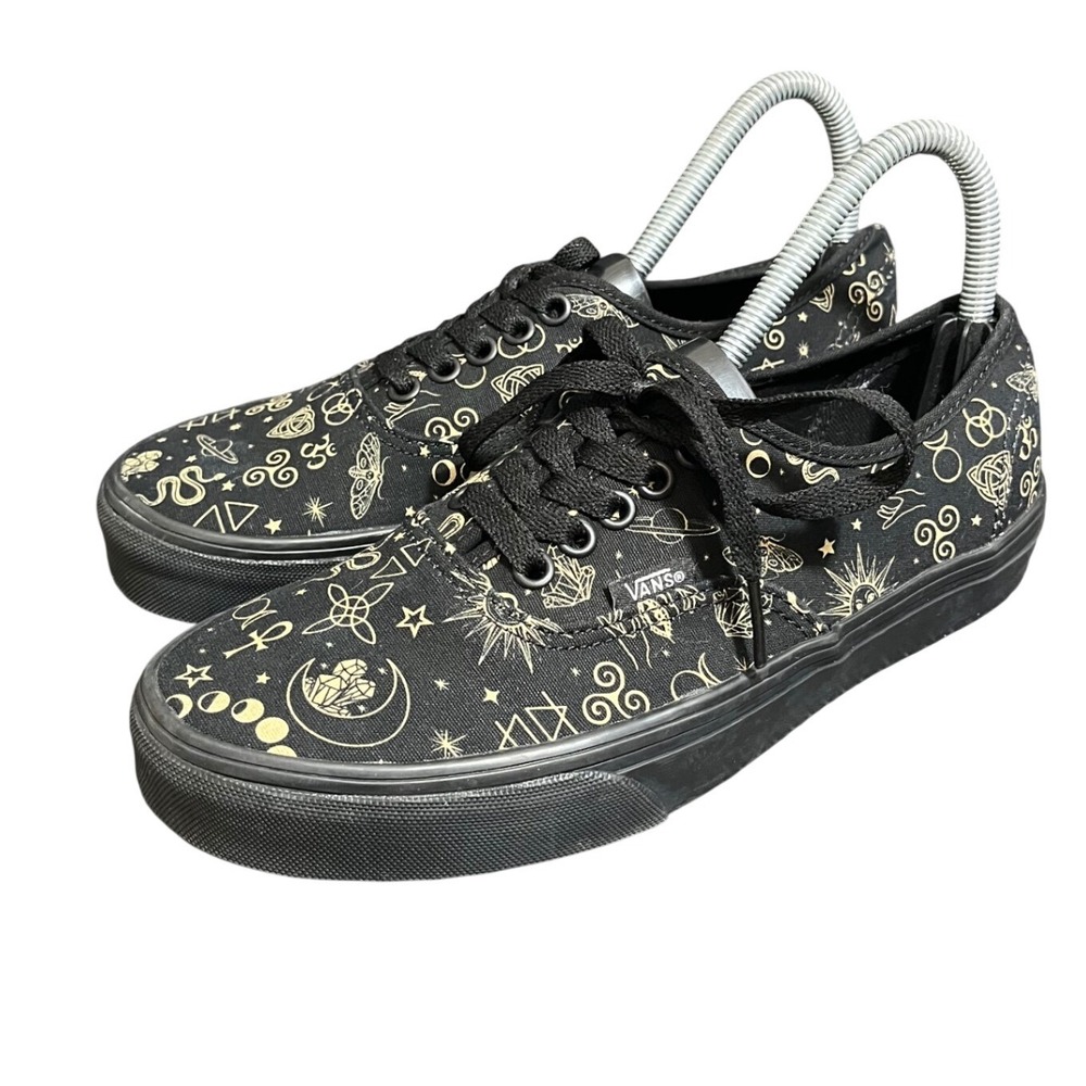 Vans Authentic Shoes Womens 8 Black Gold Celestial Moon Stars Sun Witchy Goth